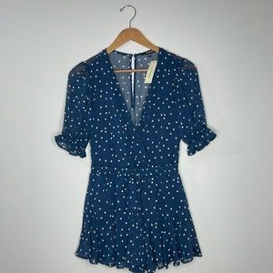Francesca’s Collections Romper Small Blue Madelyn Polka Dot V Neck